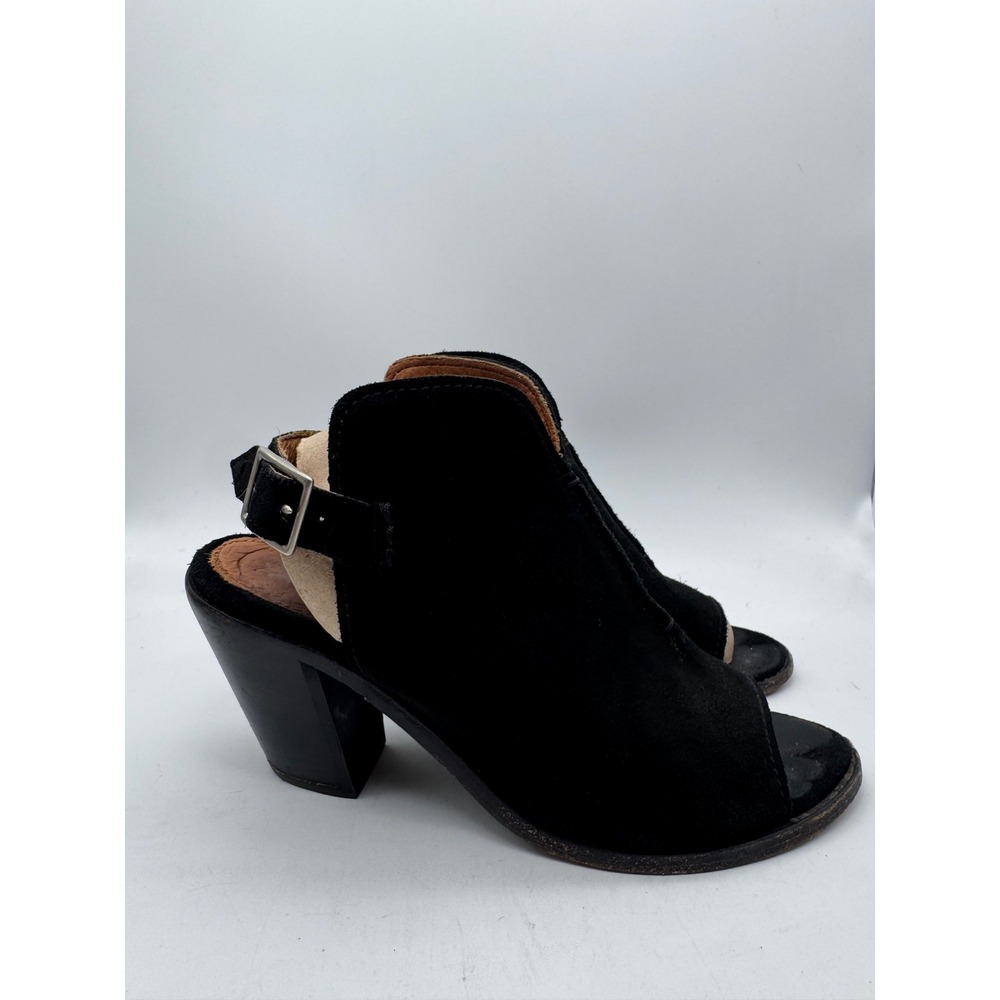 Frye Womens 8.5 B Black Suede Peep Toe Slingback Block‎ Heel Booties 3471343-BLK